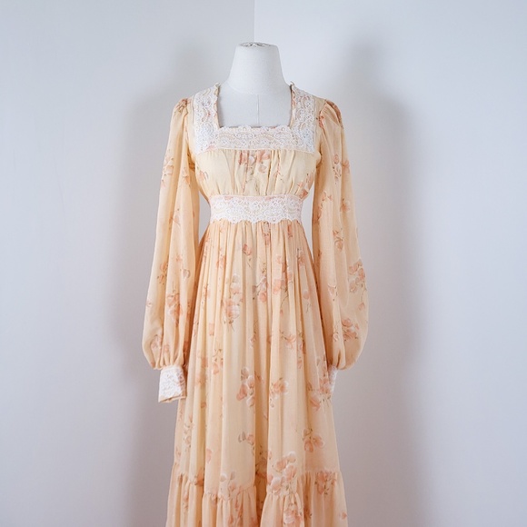Gunne Sax by Jessica McClintock maxi dress layered tiered long sleeve bishop - Picture 16 of 16